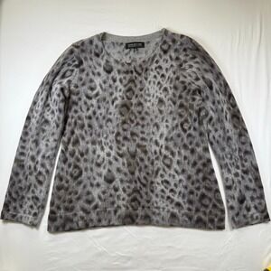 Jones New York‎ Large Gray Black 100% Cashmere Animal Leopard Print Sweater